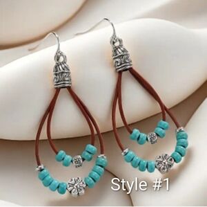 Turquoise & Silver Bead Boho Earrings - 2 Styles